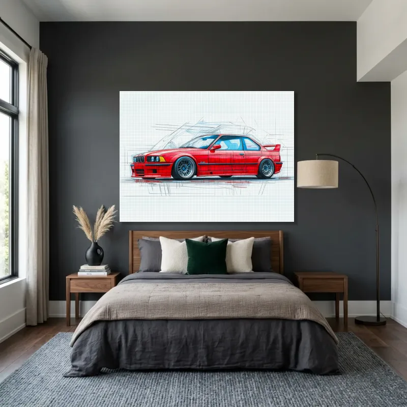 Tableau BMW rouge esquisse – Toile sur châssis
