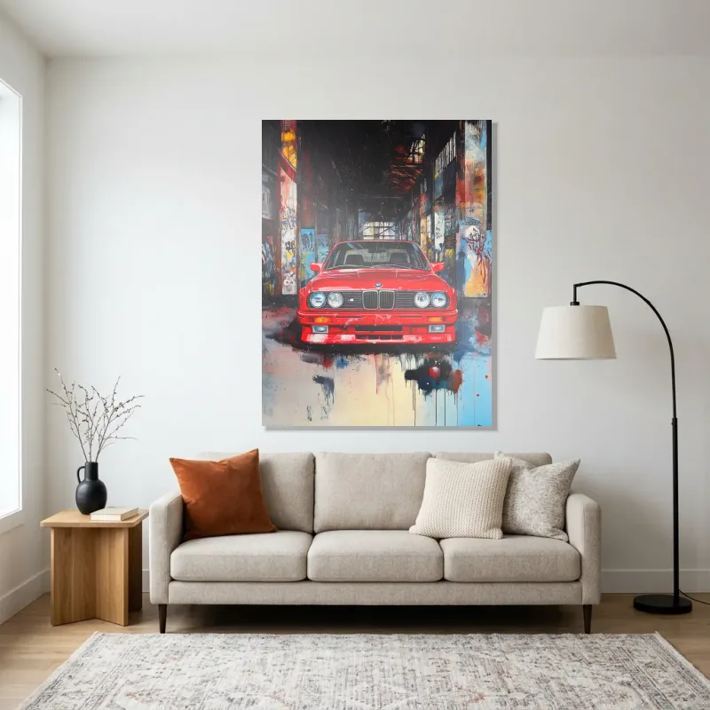 Tableau BMW rouge urbain – Aluminium Brillant