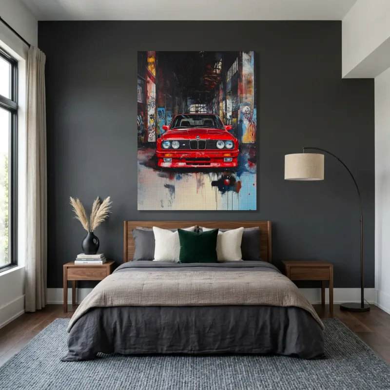 Tableau BMW rouge urbain – Toile sur châssis