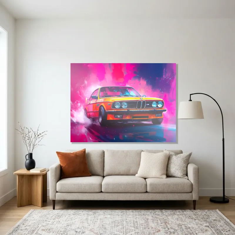 Tableau BMW vintage orange – Aluminium Brillant