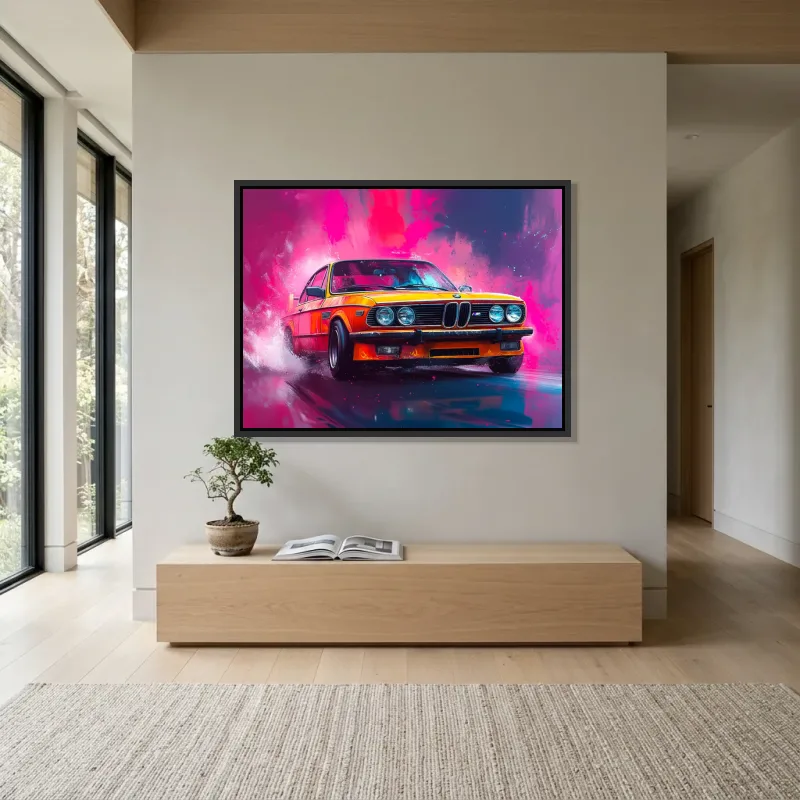 Tableau BMW vintage orange – Cadre Flottant
