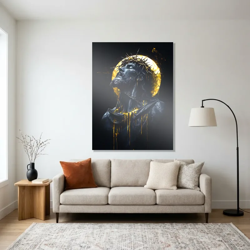 Tableau Christ doré – Aluminium Brillant
