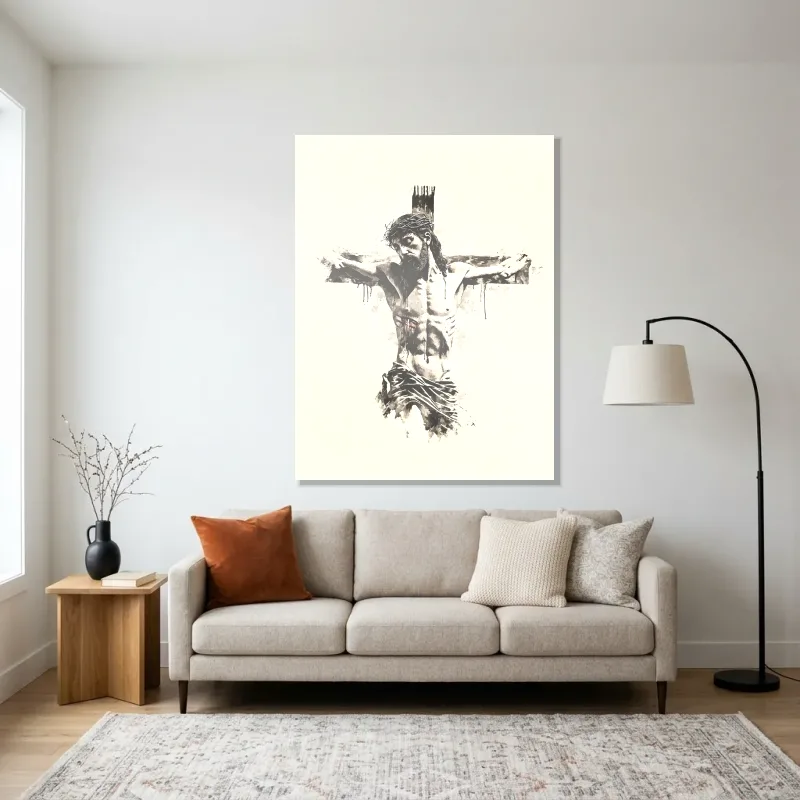Tableau Christ sépia – Aluminium Brillant