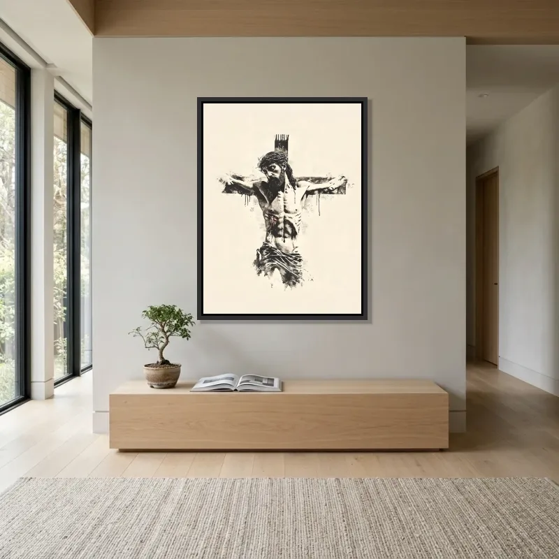 Tableau Christ sépia – Cadre Flottant