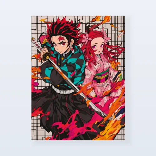 Tableau Demon Slayer duo enflammé Tableau Demon Slayer duo enflammé