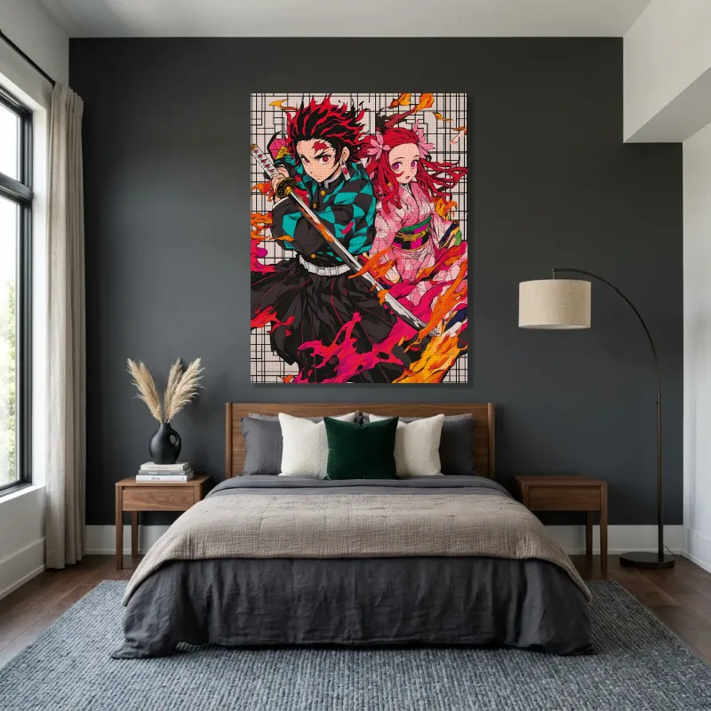 Tableau Demon Slayer duo enflammé – Toile sur châssis