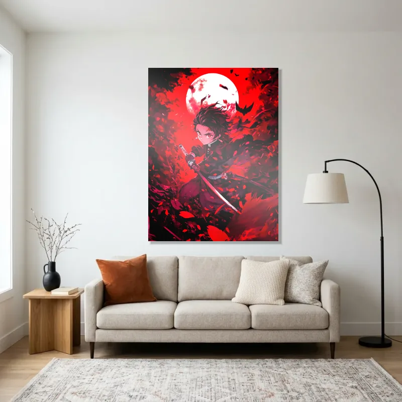 Tableau Demon Slayer guerrier lunaire – Aluminium Brillant