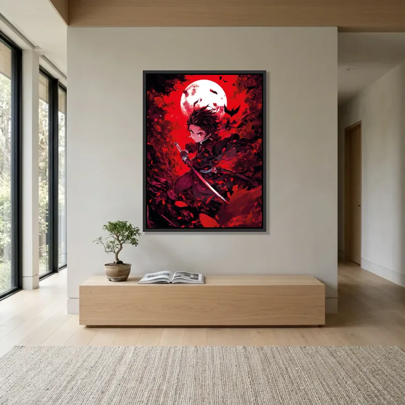 Tableau Demon Slayer guerrier lunaire – Cadre Flottant