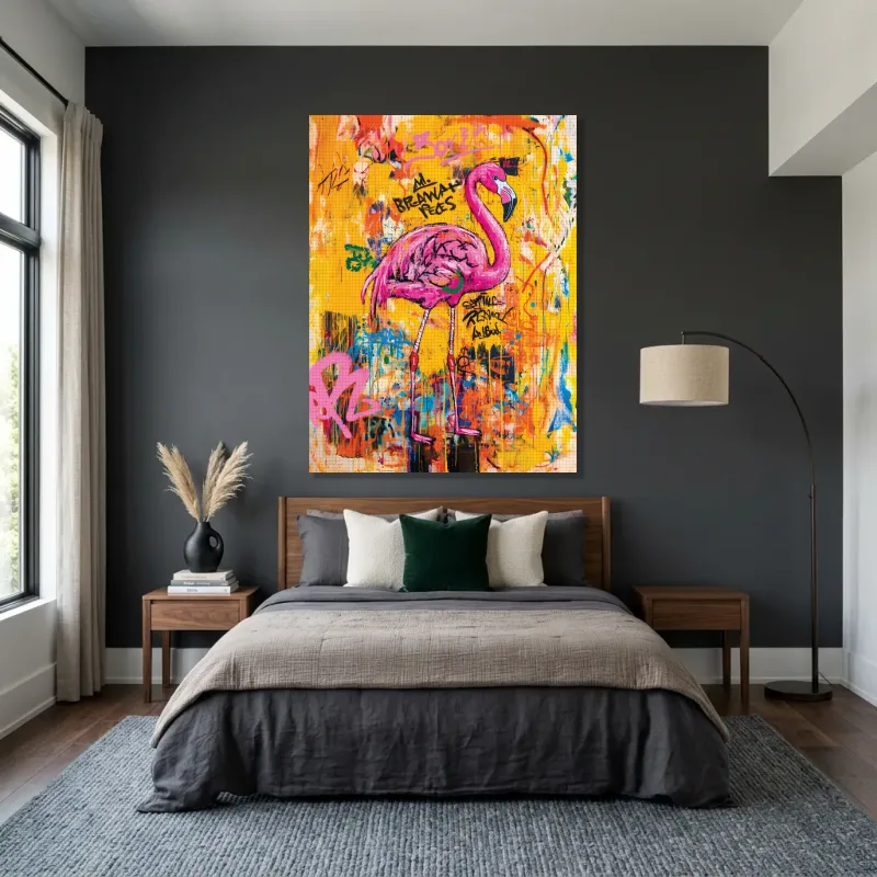 Tableau flamant rose urbain – Toile sur châssis