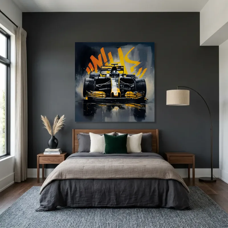 Tableau formule 1 jaune – Toile sur châssis
