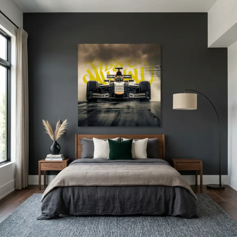 Tableau formule 1 monoplace jaune – Toile sur châssis