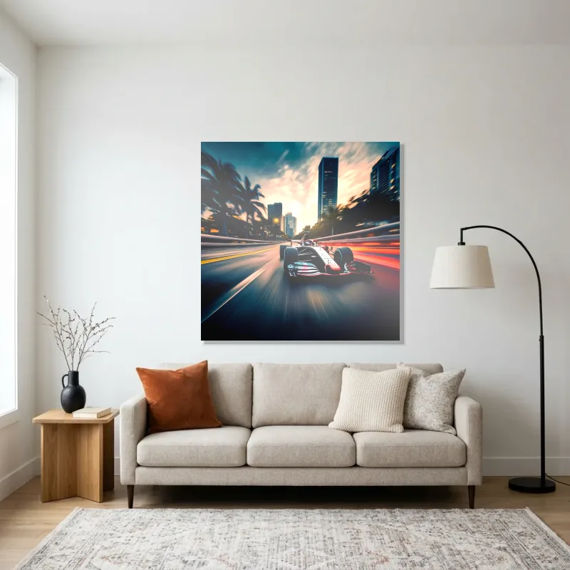 Tableau formule 1 nocturne ville – Aluminium Brillant