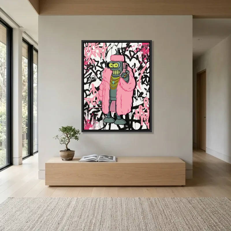 Tableau Futurama Bender street art – Cadre Flottant