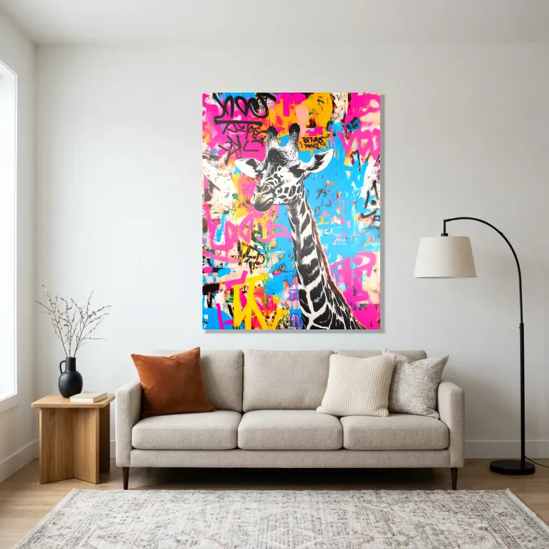 Tableau girafe pop art – Aluminium Brillant