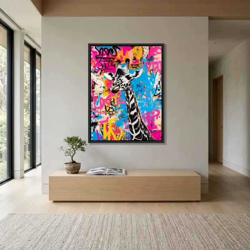 Tableau girafe pop art – Cadre Flottant