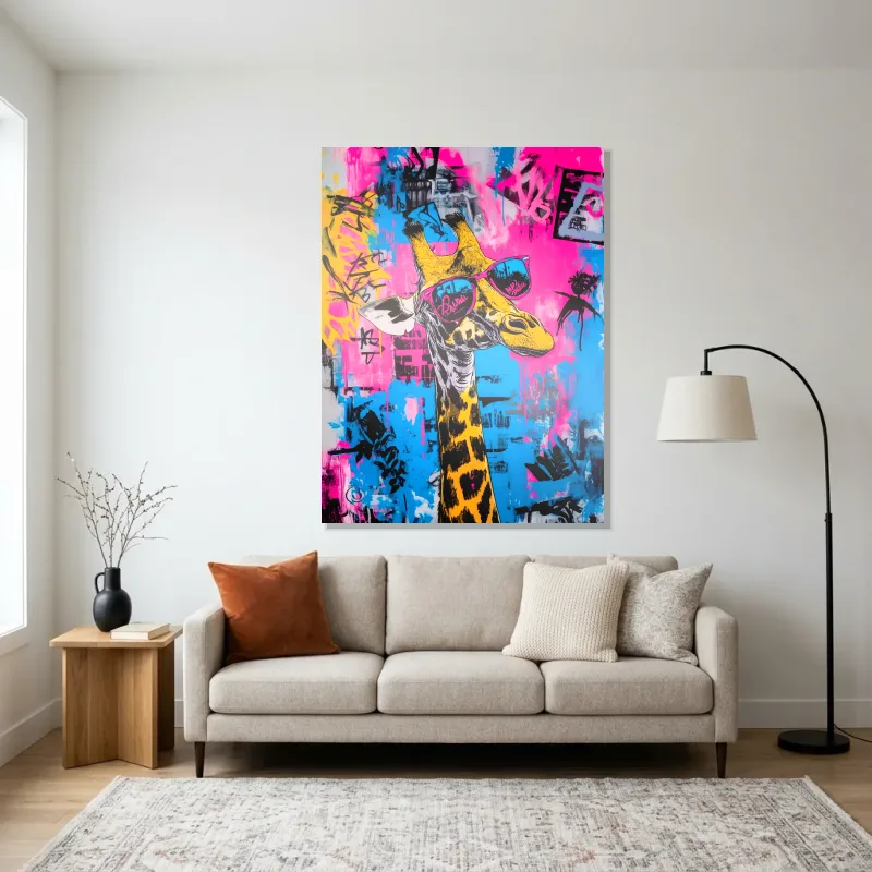 Tableau girafe style pop – Aluminium Brillant