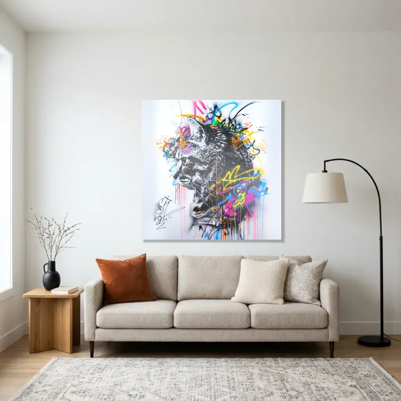 Tableau graffiti chat sauvage – Aluminium Brillant