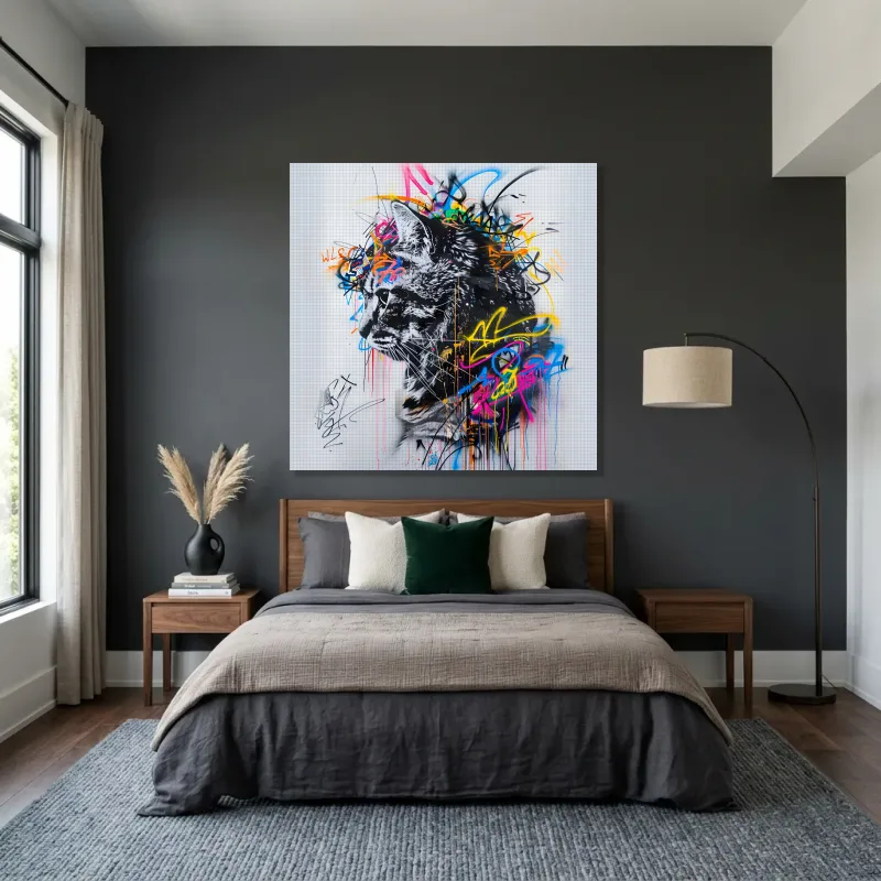 Tableau graffiti chat sauvage – Toile sur châssis