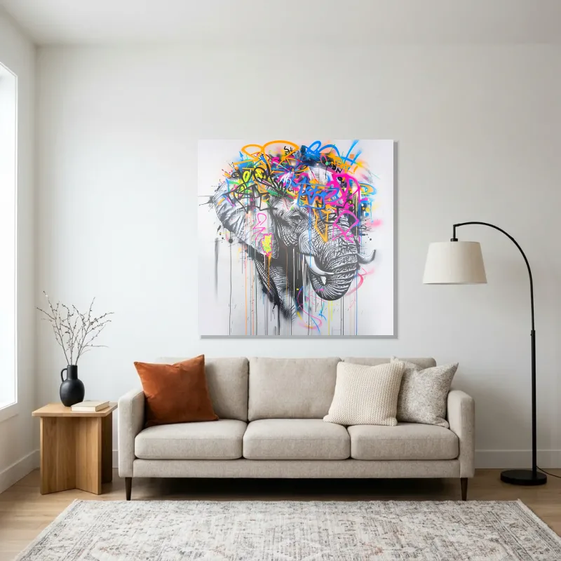 Tableau graffiti éléphant graff – Aluminium Brillant