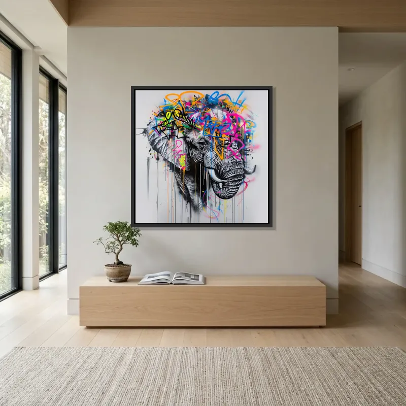 Tableau graffiti éléphant graff – Cadre Flottant