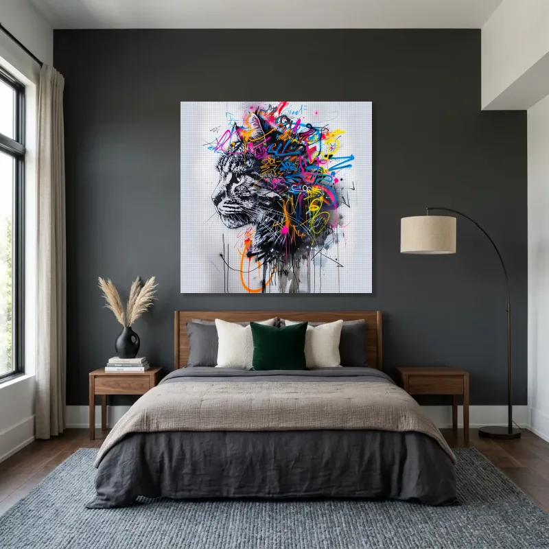Tableau graffiti félin urbain – Toile sur châssis