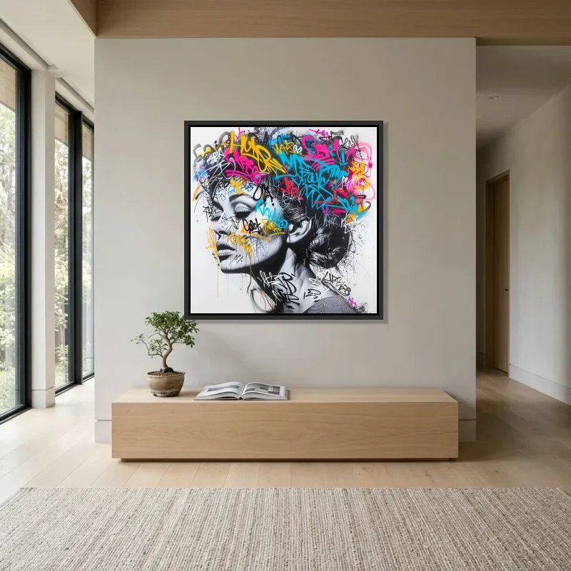 Tableau graffiti rêverie de Luna – Cadre Flottant