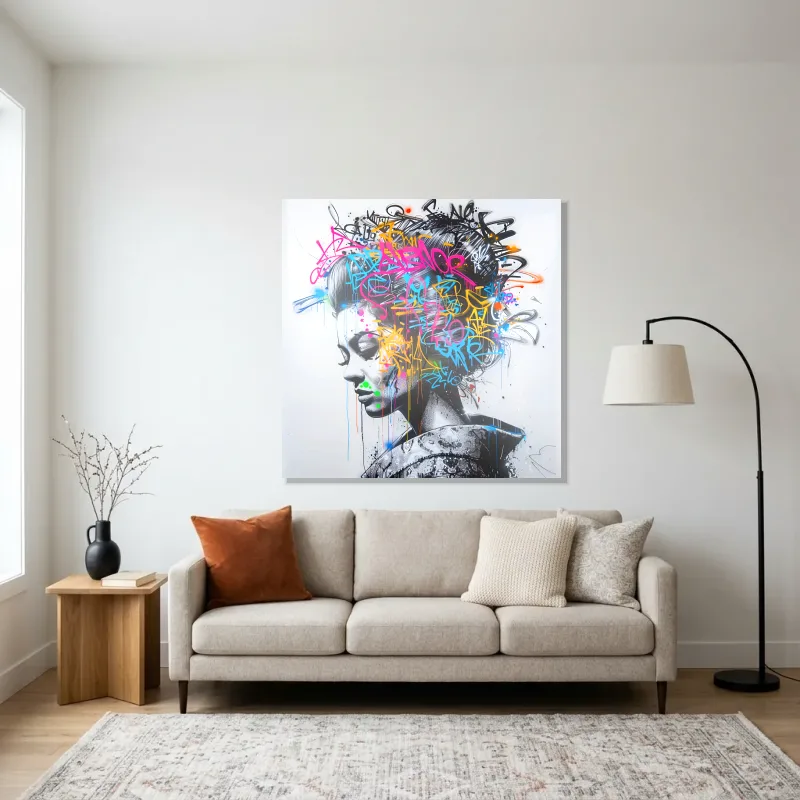 Tableau graffiti silhouette d'Eva – Aluminium Brillant