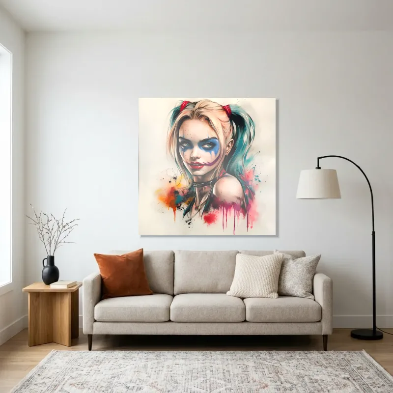 Tableau Harley Quinn audace chromatique – Aluminium Brillant