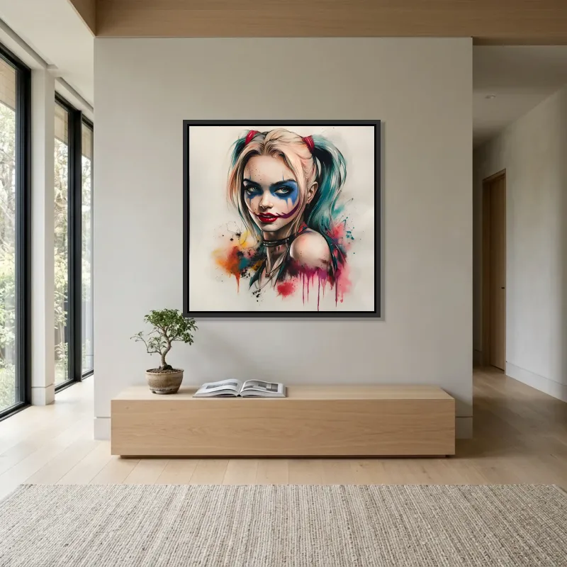 Tableau Harley Quinn audace chromatique – Cadre Flottant