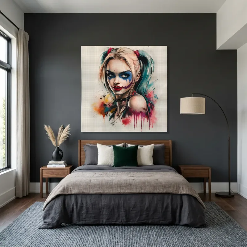 Tableau Harley Quinn audace chromatique – Toile sur châssis