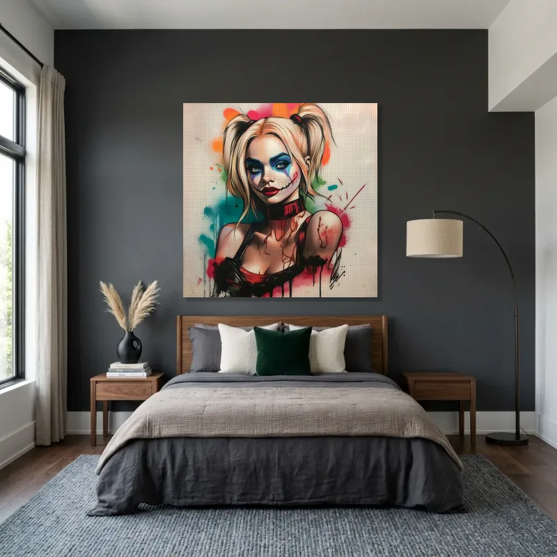 Tableau Harley Quinn explosions couleurs – Toile sur châssis