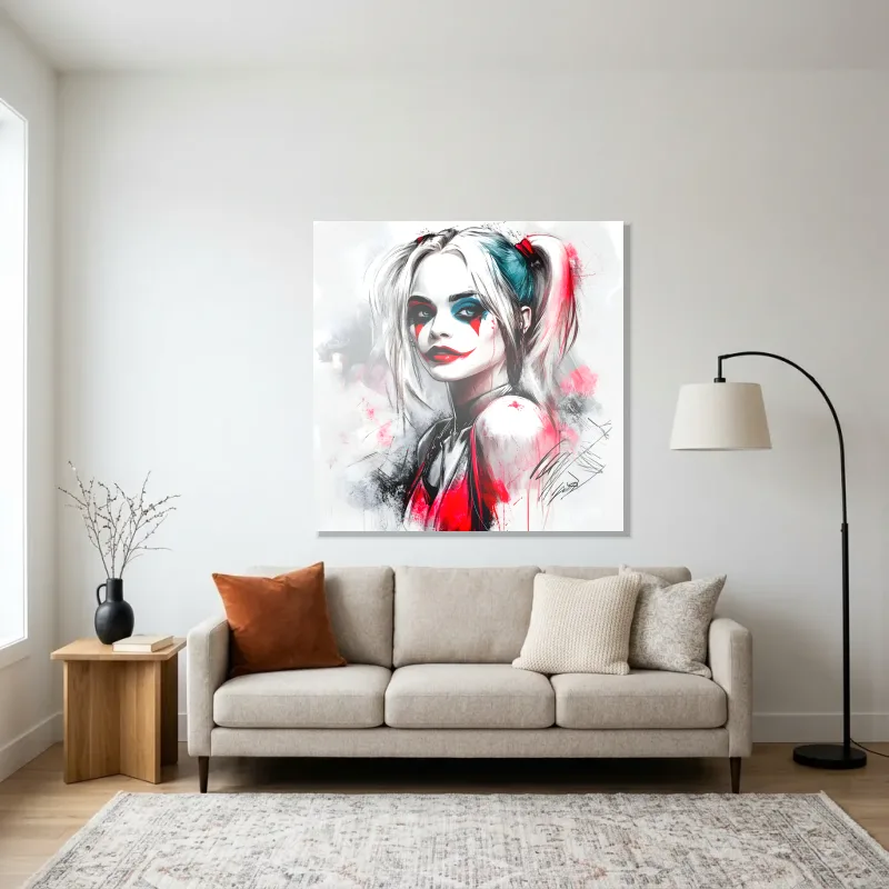 Tableau Harley Quinn red shadows – Aluminium Brillant