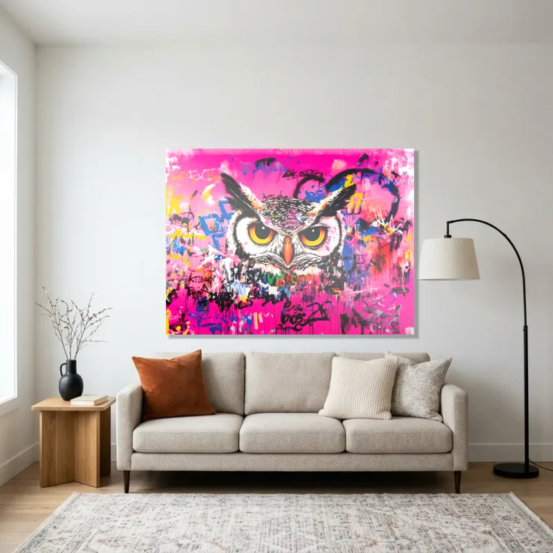 Tableau hibou graffiti – Aluminium Brillant