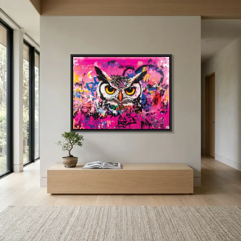 Tableau hibou graffiti – Cadre Flottant