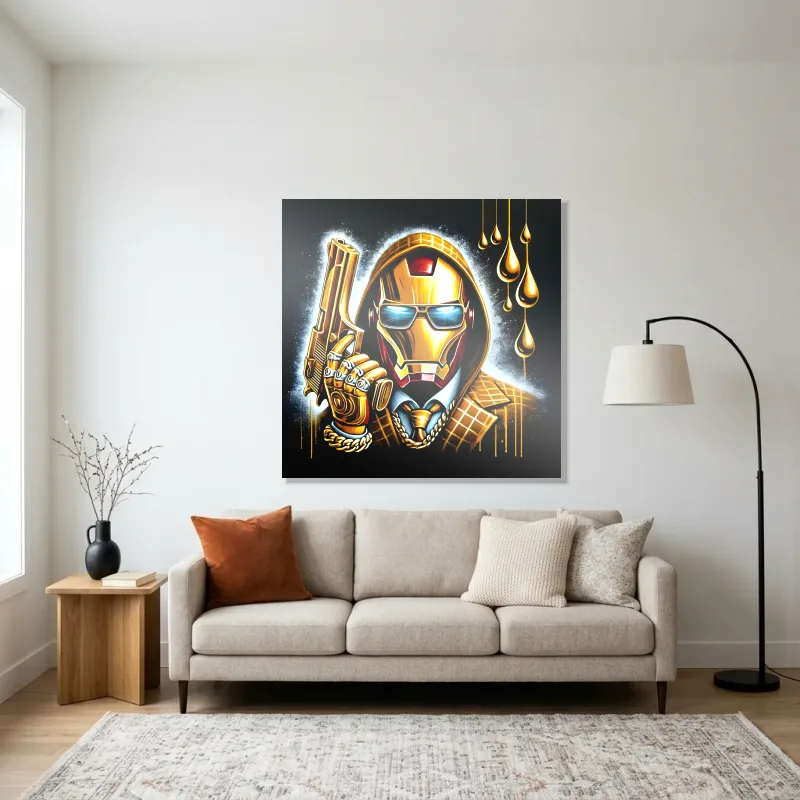 Tableau Iron Man luxe doré – Aluminium Brillant