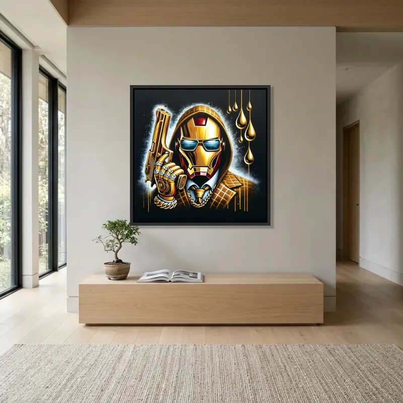 Tableau Iron Man luxe doré – Cadre Flottant