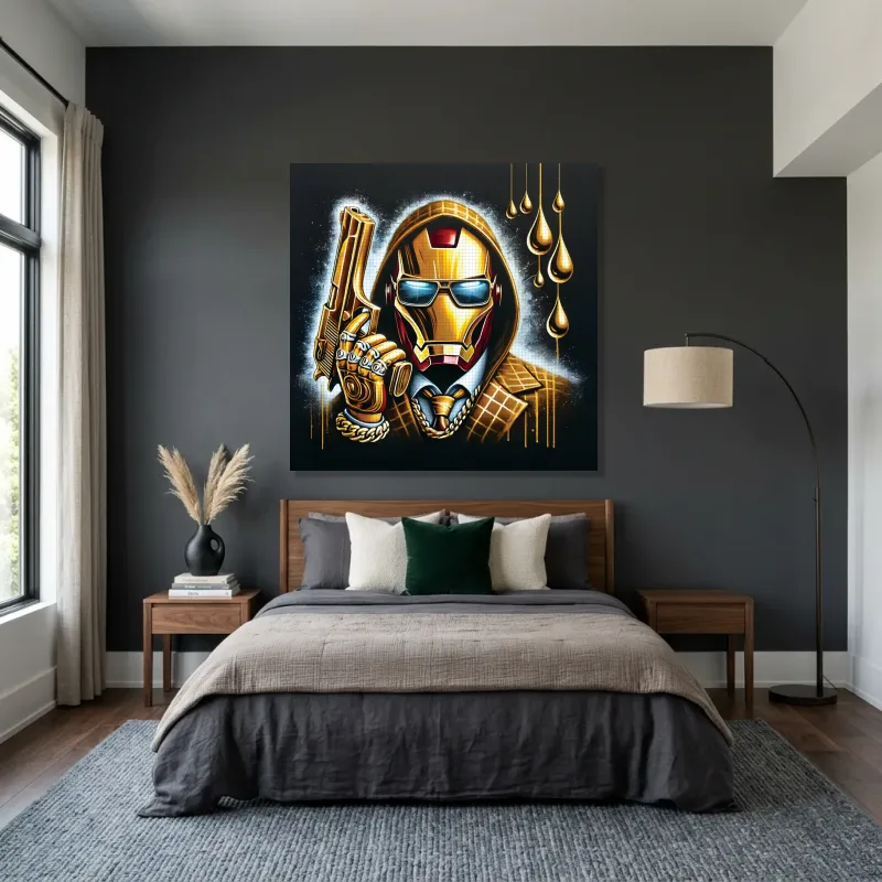 Tableau Iron Man luxe doré – Toile sur châssis