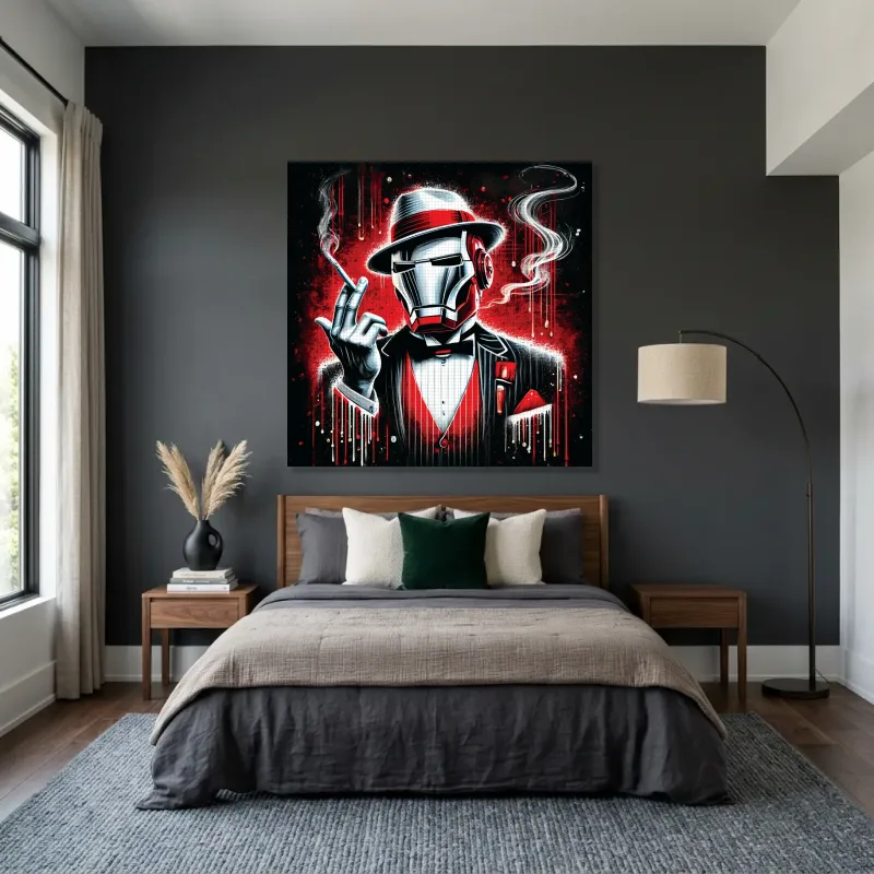 Tableau Iron Man smoking élégance – Toile sur châssis