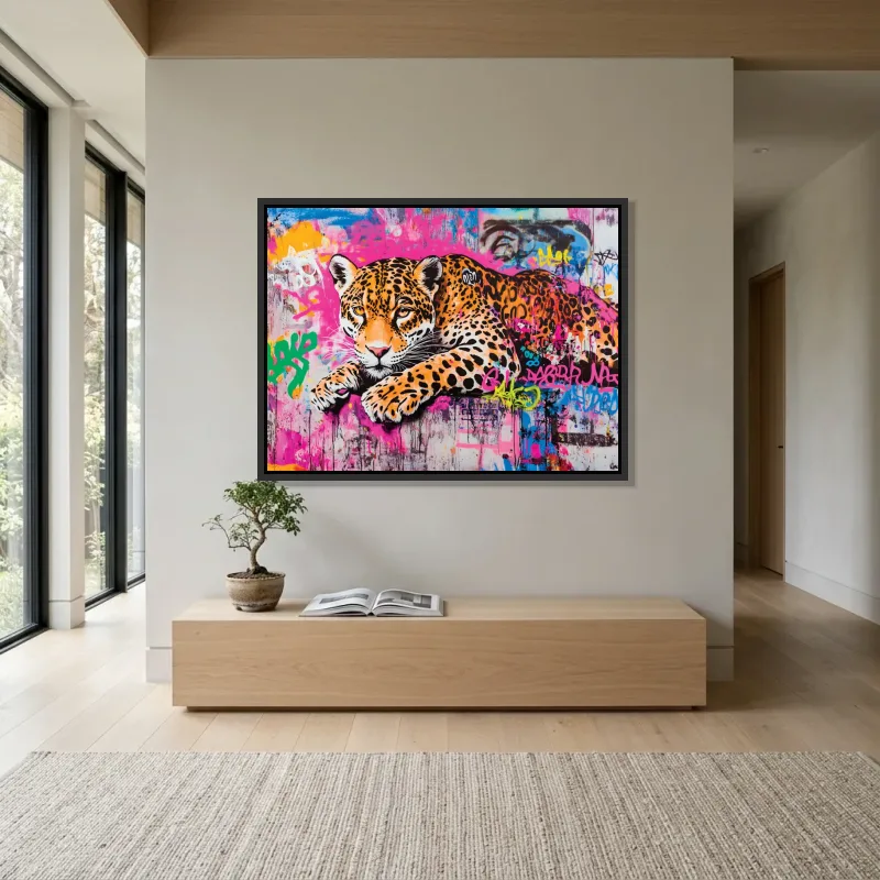 Tableau léopard au repos – Cadre Flottant