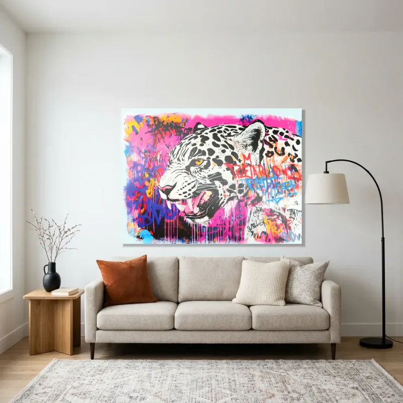 Tableau léopard graffiti – Aluminium Brillant