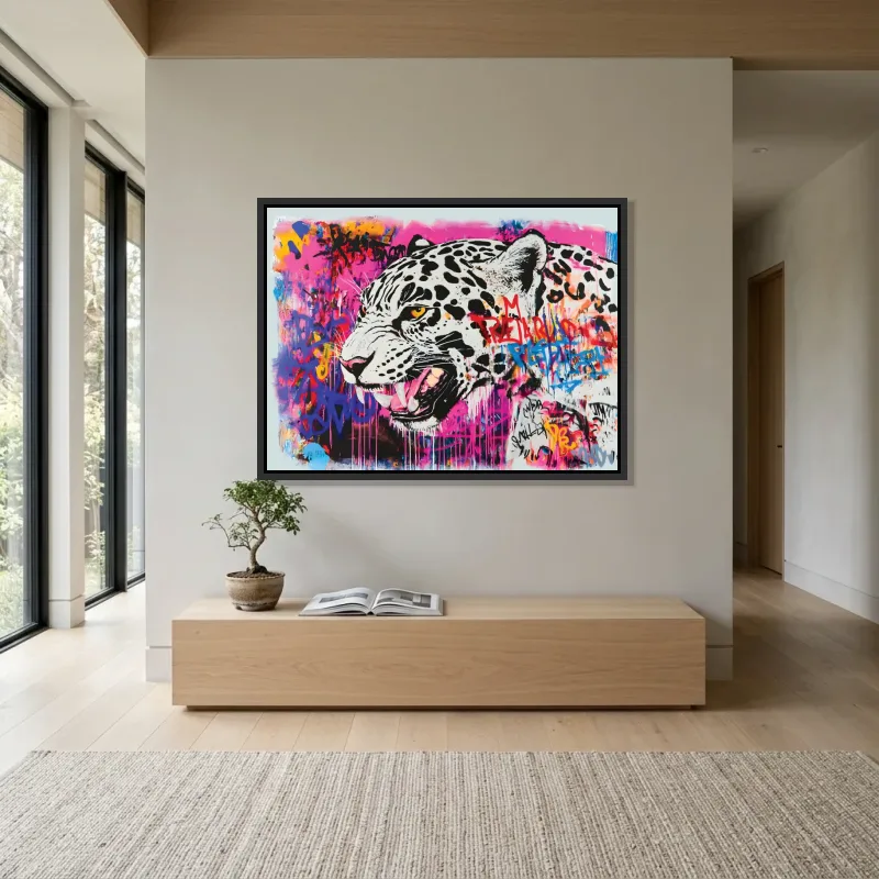 Tableau léopard graffiti – Cadre Flottant