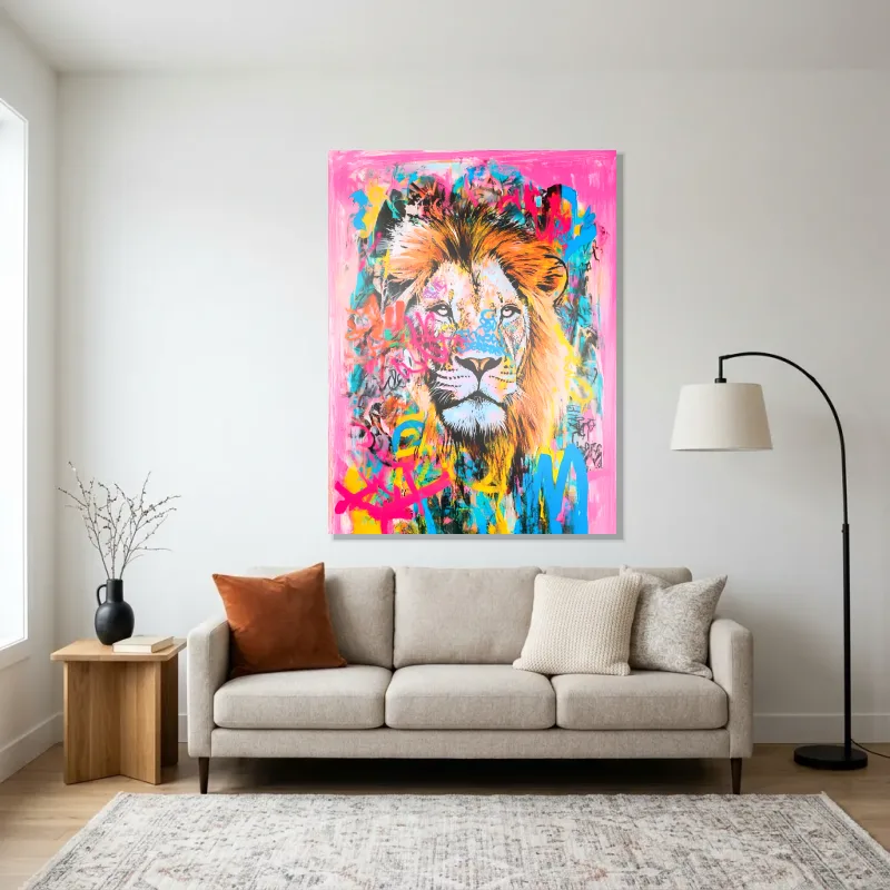 Tableau lion portrait graffiti – Aluminium Brillant