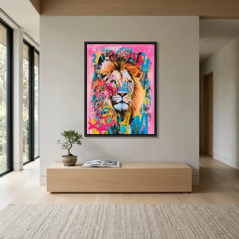 Tableau lion portrait graffiti – Cadre Flottant