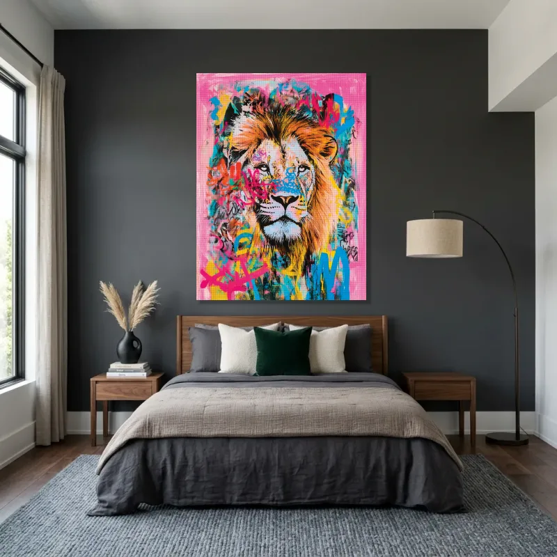 Tableau lion portrait graffiti – Toile sur châssis