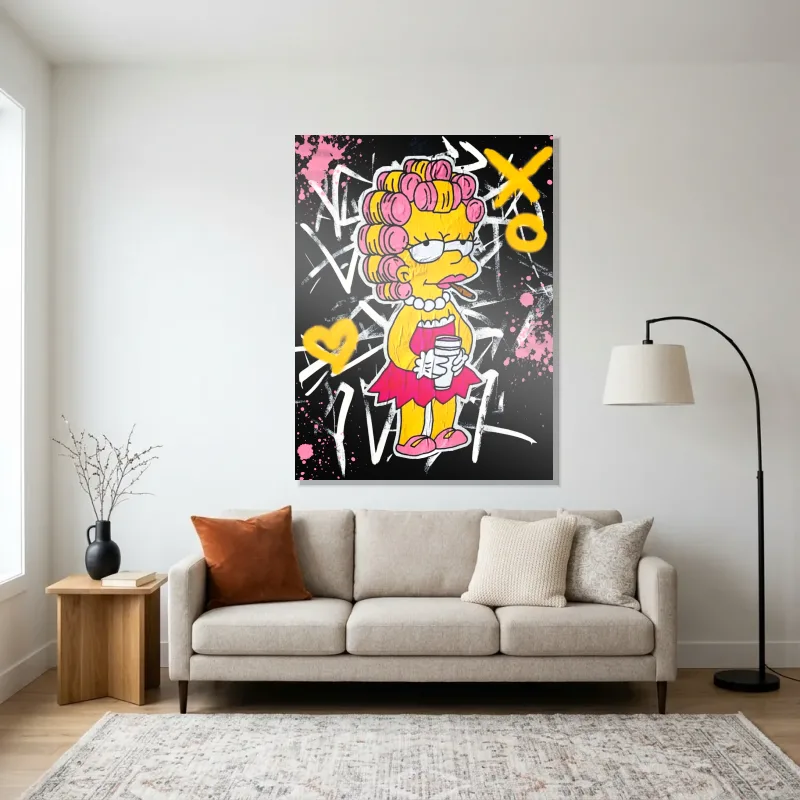 Tableau Lisa Simpson pop graffiti – Aluminium Brillant