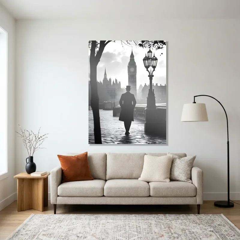 Tableau Londres promenade Westminster – Aluminium Brillant
