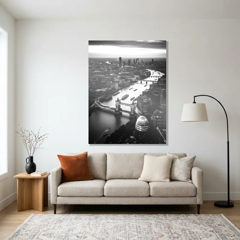 Tableau Londres Tower Bridge aérien – Aluminium Brillant