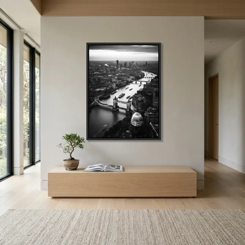 Tableau Londres Tower Bridge aérien – Cadre Flottant