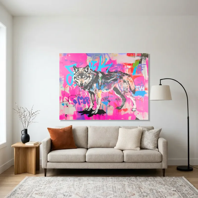 Tableau loup urbain – Aluminium Brillant