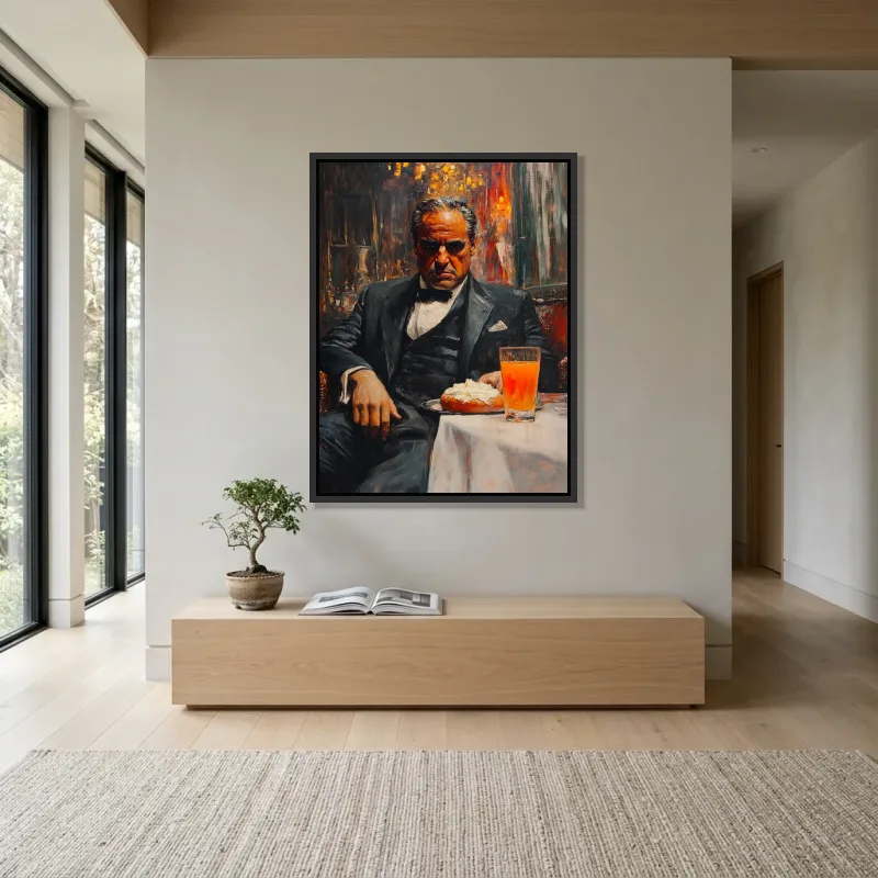 Tableau mafia parrain à table – Cadre Flottant